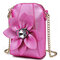 6 Inches Cell Phone Pu Leather  Women National Style Flowers Chain Crossbody Bag Shoulder Bag - Rose