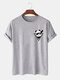 Mens 100% Cotton Cartoon Panda Print O-Neck Casual Short Sleeve T-Shirts - Gray