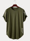 Mens Letter Japanese Print High Low Curved Hem Short Sleeve T-Shirts - Army Green