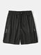 Men Solid Lightweight Beach Surfing Loose Drawsting Sportwear Shorts With Towel Loop - Black