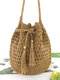 Bucket Bag Retro Hollow Paper Rope Straw Bag Crossbody Woven Beach handbags Tote - Brown