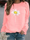 Flower Print Long Sleeve Casual O-neck Sweatshirt For Women - Pink