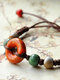 Vintage Circle Colorful Flower Glaze Beads Beaded Hand-woven Ceramic Bracelet - Orange