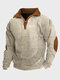 Sweat-shirt en tricot gaufré à demi-zip pour hommes, patchwork contrasté, hiver - Kaki