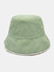 Unisex Lambswool Corduroy Patchwork Solid Color Double-sided Wearable All-match Warmth Sunshade Bucket Hat - Green