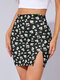 Bohemian Floral Print Slit Hem Elastic Waist Mini Skirt - Black