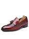 Men Large Size Brogue Tassel Dress Loafers Slip On Business Formal Shoes - Red
