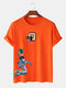 Mens Astronaut&Earth Graphic Short Sleeve 100% Cotton T-shirts - Orange