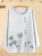 Floral Printed Button O-neck Long Sleeve Blouse - White