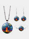 3 Pcs Ldyllic Scenery Men Women Jewelry Set Printed Adjustable Glass Necklace Earrings Bracelet - #01