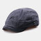 Men Cotton Literary Artist Style Summer Sunscreen Visor Forward Hat Beret Hat Flat Caps - Navy