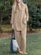 Solid Pocket Long Sleeve Lapel Two Pieces Suit - Khaki