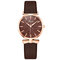 Fashion Sport Women Watches Leather Band No Number Dial Rose Gold Alloy Case Quartz Watch - Dark brown