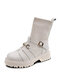Women Casual Fashion Belt Buckle Comfy Platforms Socks Boots - Beige