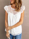 Swiss Dot Patchwork Ruffle Sleeve Casual Blouse - White