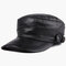 Men's Hat Leather Flat Top Military Cap Warm Earmuffs Outdoor Leather Duck Tongue Windproof Hat Male - Black (head layer cowhide)