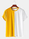 Mens Colorblock Breathable & Thin Casual Round Neck T-Shirts - Yellow