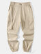 Mens Solid Color Flap Pocket Loose Cuffed Cargo Pants - Apricot
