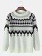 Mens Vintage Geometric Pattern Knit Casual Raglan Sleeve Sweaters - White