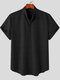 メンズソリッドスタンドカラー胸ポケット半袖シャツ - 黒