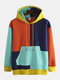Mens Casual Colorblock Panel Streetwear Kangaroo Pockets Hoodies - Orange