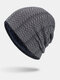 Men Winter Plus Velvet Striped Pattern Outdoor Long Knitted Warm Beanie Hat - Navy