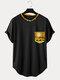 T-shirt à manches courtes et ourlet incurvé pour hommes, imprimé paysage désertique - Noir