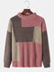 Mens Contrast Color Knitted Cotton Round Neck Loose Warm Sweater - Pink