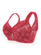 Plus Size Lace Embroidered Minimizer Full Coverage Comfort Bras - Wine Red