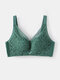 Women Bowknot Wireless Gather Mesh Breathable Thin Solid Lace Bra - Green
