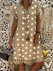 فستان ميدي بوهيمي منقّط بياقة على شكل V وأكمام قصيرة - الكاكي