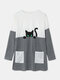 Cartoon Cat Print Long Sleeve O-neck Casual Blouse For Women - Light Gray