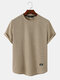 Mens Solid Color Applique Crew Neck Knitted Short Sleeve T-Shirts - Khaki
