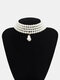 Vintage Special-shaped Pearl Pendant Geometric Pearl Beaded Multilayer Necklace - #02