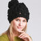 Women Knit Beanie Hat Hooded Hat Hand-woven Hollow Wool Cap Casual Outdoor Warm Windproof Hat - Black