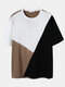 Plus Size Mens Tricolor Patchwork Crew Neck Short Sleeve Fashion T-Shirt - Khaki