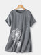 Женская повседневная футболка с коротким рукавом и круглым вырезом с принтом - Серый