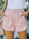 Ruffle Elastic Waist Pocket Casual Denim Shorts For Women - Pink