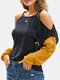 Women Patchwork Off Shoulder Long Sleeve Casual Blouse - Yellow