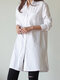 Solid Pocket Lapel Long Sleeve Button Down Shirt Women - White