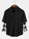Mens Plain Double Pocket Patchwork Plaid Long Sleeve Shirt With Pocket - Black