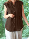 Solid Casual Stand Collar Blouse For Women - Coffee