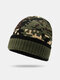 Men Knitted Plus Velvet Thicken Camouflage Pattern Cold Protection Ear Protection Brimless Beanie Hat - Green
