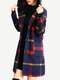 Hooded Plaid Print Long Sleeve Casual Jacket For Women - Red