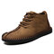 Menico Men Hand Stitching Leather Non-slip Soft Sole Warm Casual Boots - Khaki