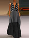 Plaid Polka Dot Patchwork Sleeveless Plus Size Maxi Dress - Black