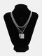 3 Pcs/Set Trendy Minimalist Rose And Butterfly Pattern Rectangle-shaped Pendant Chain Alloy Multi-layer Necklace - Silver
