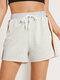 Side Striped Print Drawstring Casual Shorts for Women - Light Grey