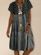 Polka Dot Stripe Plaid Print Patchwork Short Sleeve Dress For Women - Black