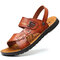 Men Microfiber Leather Adjustabler Heel Strap Beach Casual Sandals - Brown